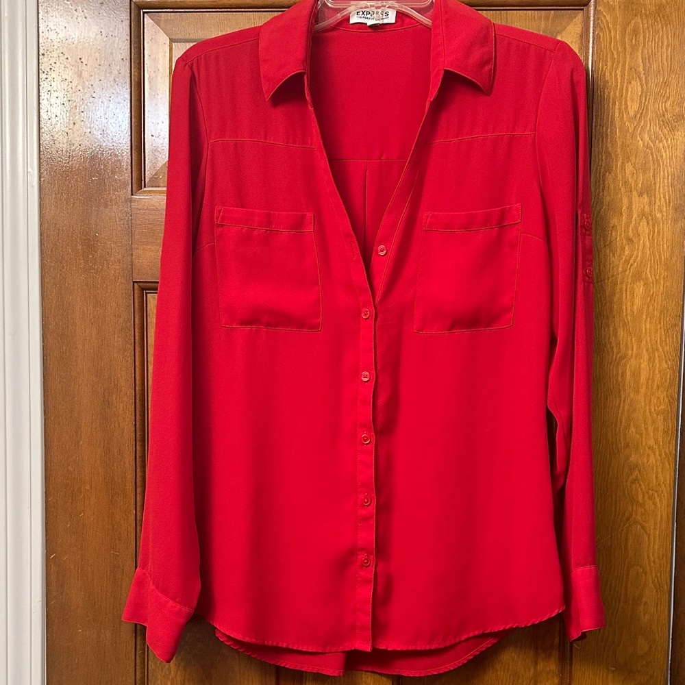 Express Vibrant Red Button-Down Shirt